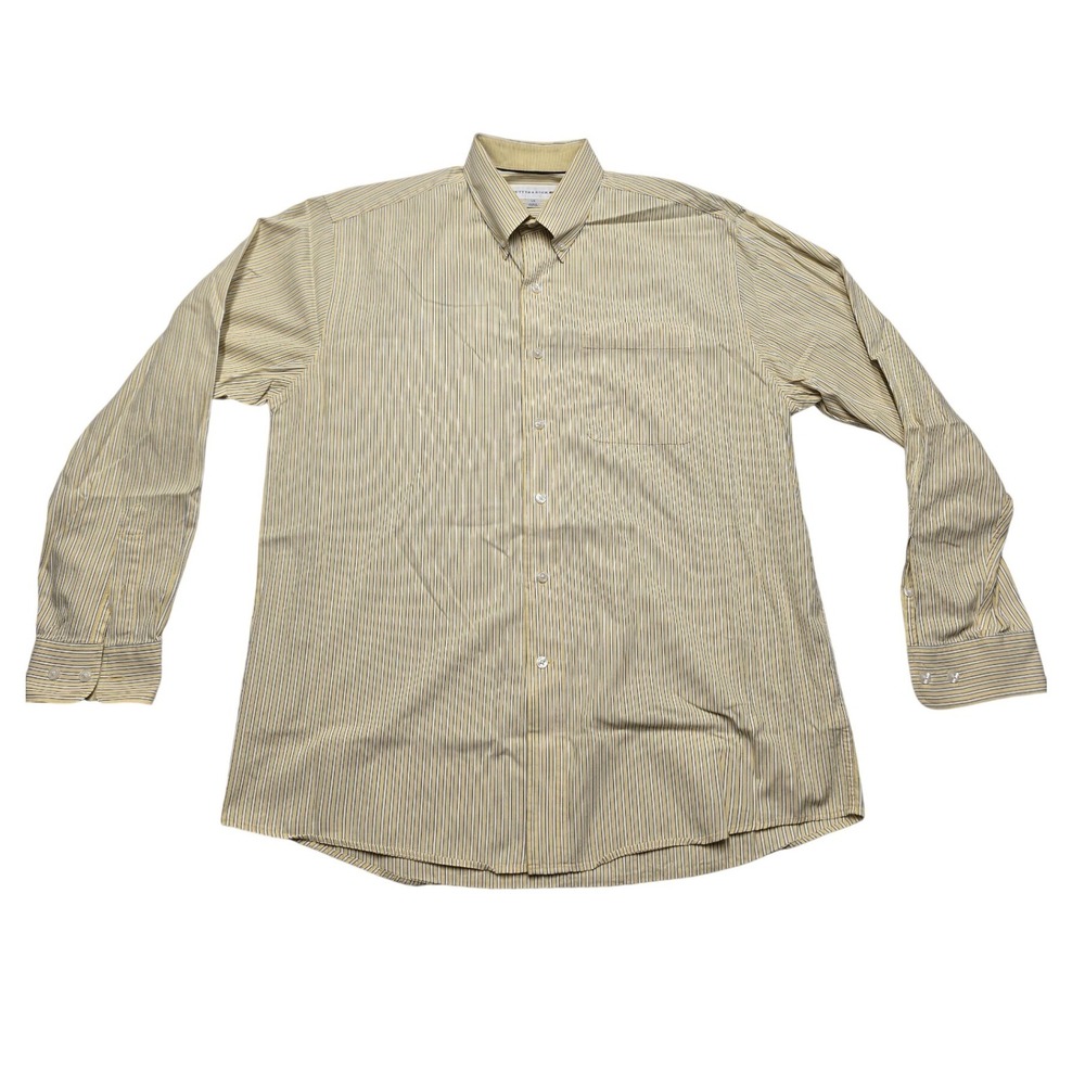 Cutter & Buck Striped Button Down Shirt Long Sleeve Cotton Yellow Mens Large